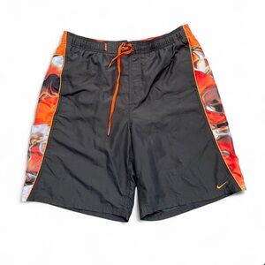 Nike Y2K Size Large Grey Swim Trunks with Orange flame Accents
